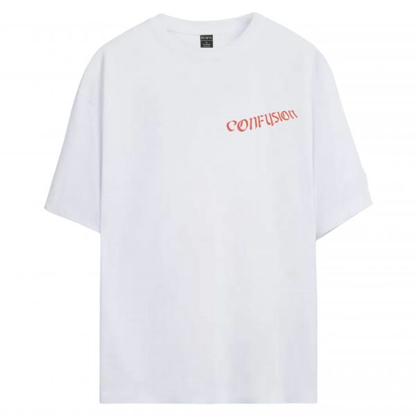 CONFUSED WHITE OVERSIZE UNISEX T-SHIRT - Görsel 2